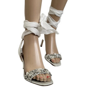 BADGLEY MISCHKA Bobbie Statement Bow Strap Stiletto White